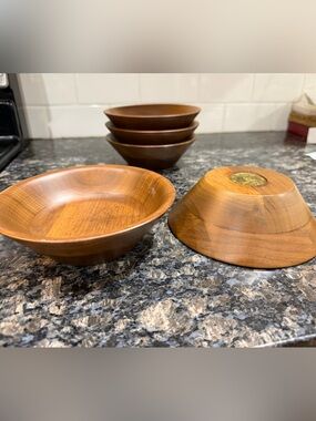 Natural Wood Dining Bowls - Warm Brown Set